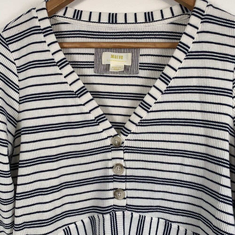 Anthropologie Maeve Eliza Striped Long Sleeve Peplum Henley Top Medium Thermal - Picture 4 of 7